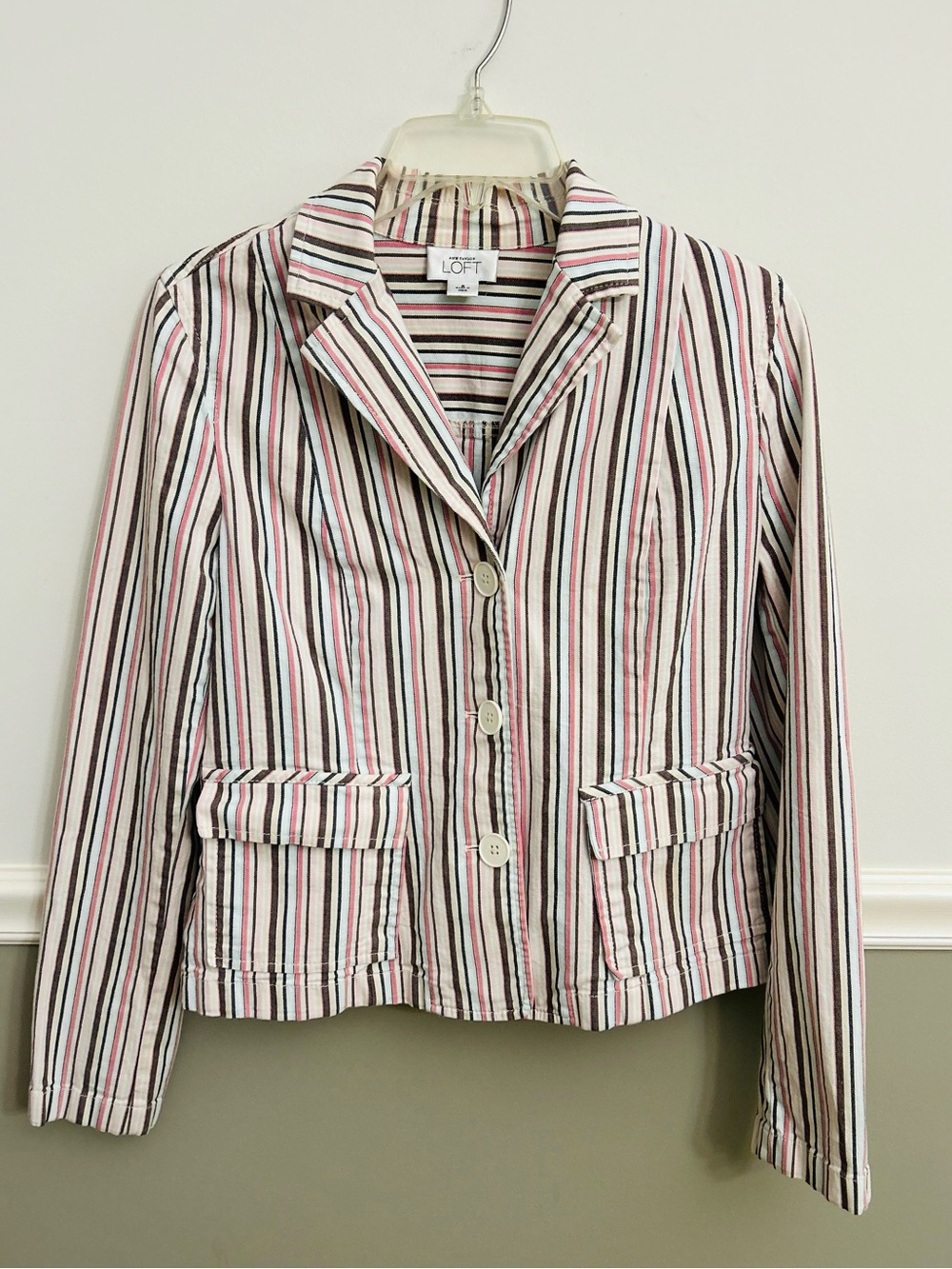LOFT Striped Linen-Blend Blazer Jacket | Cropped Lightweight Preppy